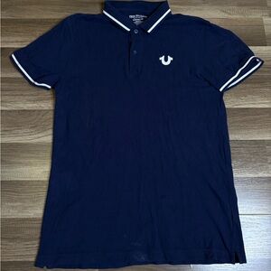 True Religion Men's Navy Polo Shirt M Short Sleeve 100% Cotton Logo